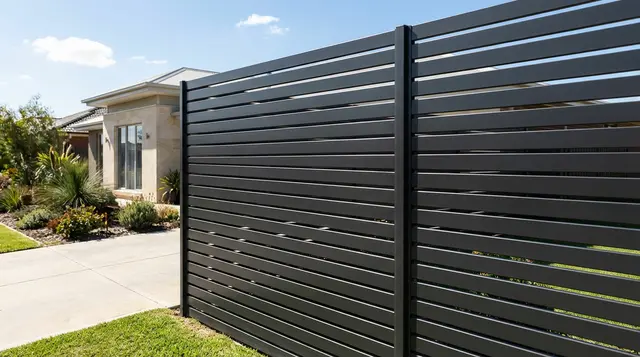 Aluminium slat fencing with modern design installed in Melbourne by Prime Perimeter Fencing